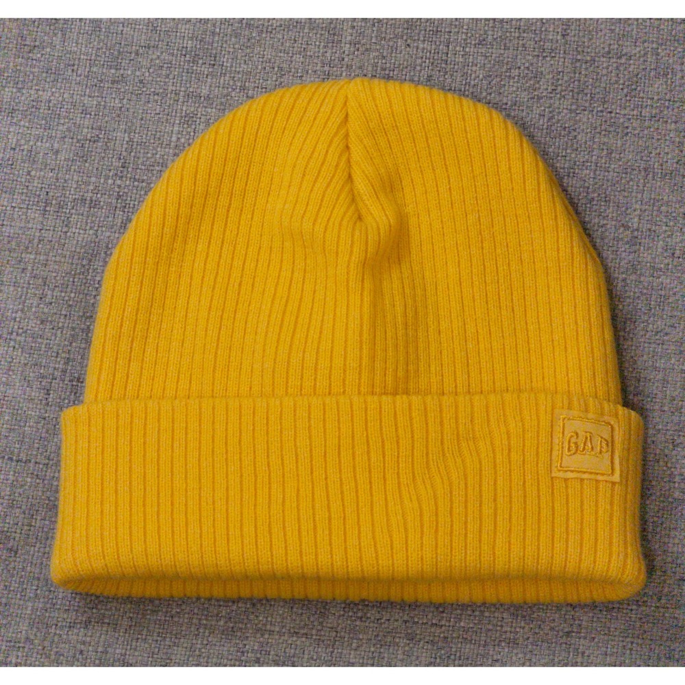 Gap Kids sz One Size Yellow Ribbed Knit Beanie NWT Logo Patch Chunky knit Cozy